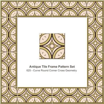 Antique tile frame pattern set curve round corner cross star geometry Stock Illustration