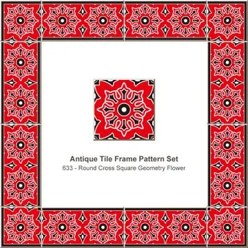 Antique tile frame pattern set round cross square geometry flower Illustrazione stock