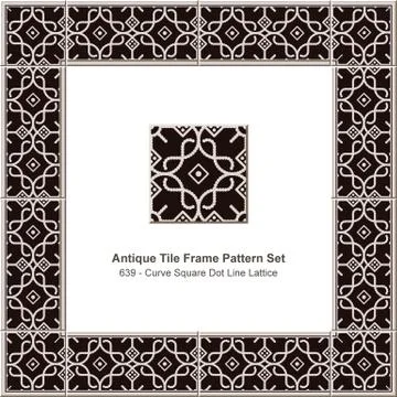 Antique tile frame pattern set curve square dot line lattice Illustrazione stock