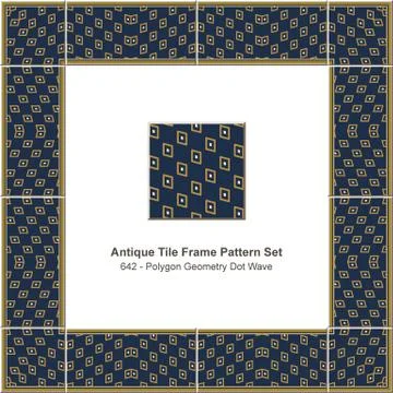 Antique tile frame pattern set polygon check geometry dot wave Illustrazione stock