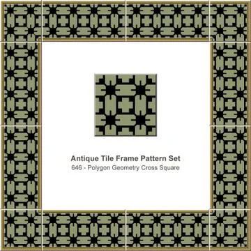 Antique tile frame pattern set polygon geometry cross square Illustrazione stock