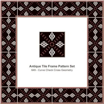 Antique tile frame pattern set curve check cross geometry Stock Illustration