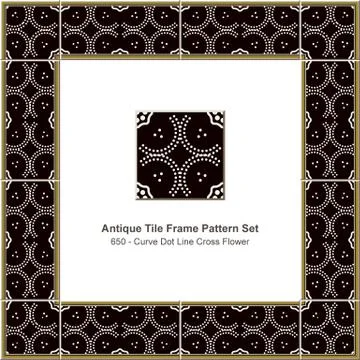 Antique tile frame pattern set curve dot line cross flower Stock Illustration