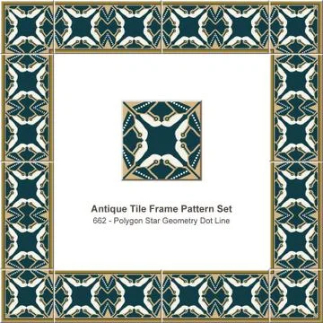 Antique tile frame pattern set polygon star geometry dot line kaleidoscope Illustrazione stock