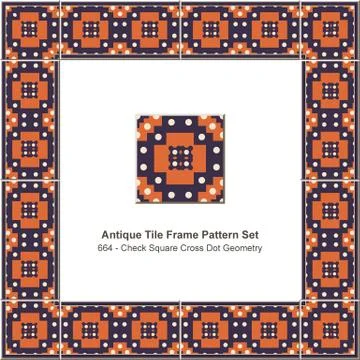 Antique tile frame pattern set check square cross dot geometry Illustrazione stock