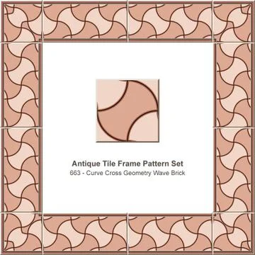 Antique tile frame pattern set curve cross geometry wave brick 스톡 일러스트