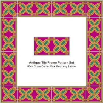 Antique tile frame pattern set curve corner oval geometry lattice Stock Illustration