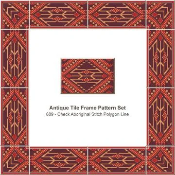 Antique tile frame pattern set check aboriginal stitch polygon line Stock Illustration