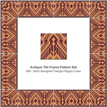 Antique tile frame pattern set stitch aboriginal triangle polygon cross geome Illustrazione stock