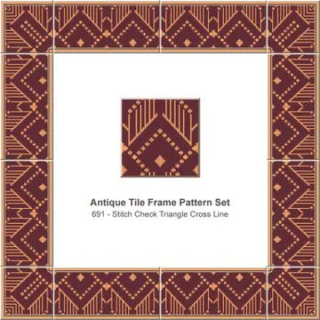 Antique tile frame pattern set aboriginal stitch check triangle cross line Illustrazione stock