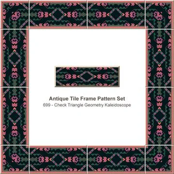 Antique tile frame pattern set check triangle geometry kaleidoscope 스톡 일러스트
