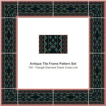 Antique tile frame pattern set triangle diamond check geometry cross line Stock Illustration