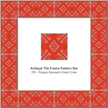 Antique tile frame pattern set polygon geometry check cross Illustrazione stock