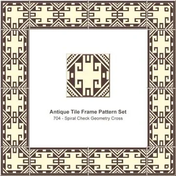 Antique tile frame pattern set spiral check geometry cross chain Stock Illustration