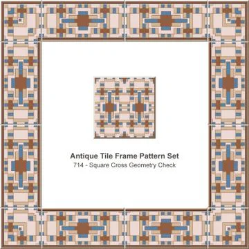 Antique tile frame pattern set square cross geometry check Illustrazione stock