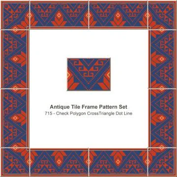 Antique tile frame pattern set check polygon cross triangle dot line Stock Illustration