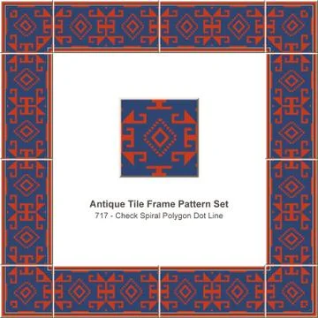 Antique tile frame pattern set check spiral polygon dot line 스톡 일러스트