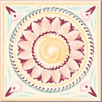 Antique tile hand painted Stock Illustration