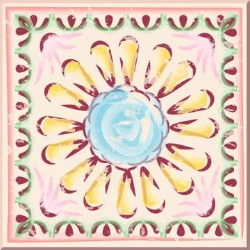 Antique tile hand painted Stock Illustration