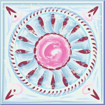 Antique tile hand painted Stock Illustration