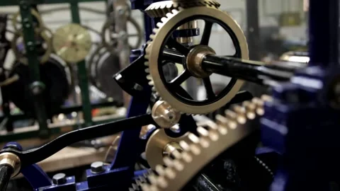 Antique Tower Clock Gears Rotating and Striking Mechanism Stock Footage 345754251