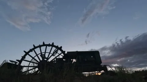 Antique Tractor Sunset Stock Footage 249856479