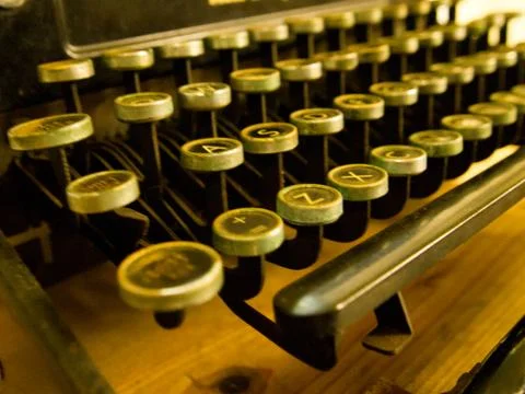 Antique Typewriter, Macro of Left Key Set 스톡 사진