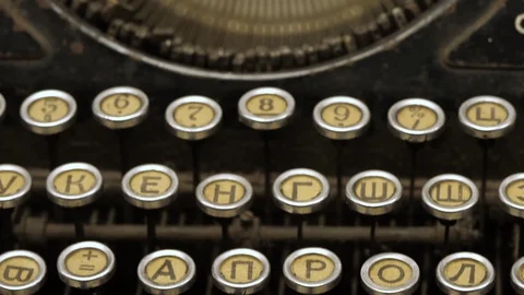 Antique typewriter, Russian keyboard Stock Footage 125408761