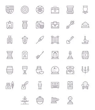 Antique Vector Icon Collection featuring 40 Pixel Optimized 128x128 Thin Li.. Stockillustratie