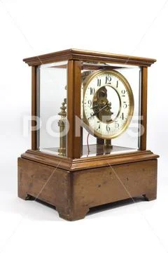 Antique Vintage Mantel Clock on White Background Stock Photos