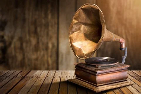 Antique vinyl record player Stock Photos