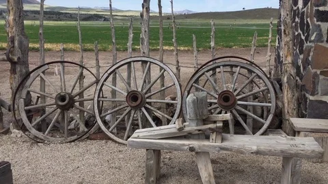 Antique wagon wheels HD Stock-Footage 75686652