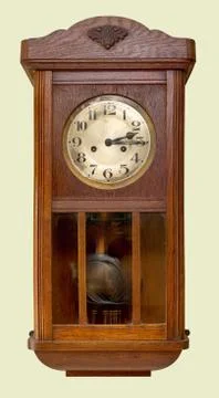 Antique wall clock isolated on white Stock Photos