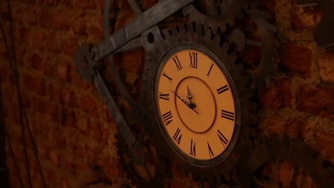 Antique-wall-clocks-wall-hangings-restaurant-bar-interiors-design Stock Footage 84935637