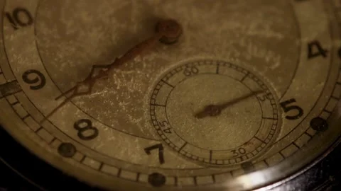 Antique watch face with small second dial ticking slowly Stock Footage 329596099