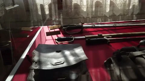 Antique Weapons On Display 4K Stock Footage 131863109