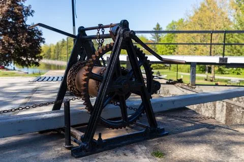 Antique windlasses for operating lock gates on Rideau Canal in Ottawa, Canada Stock Photos