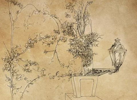 Antique window with lantern Stock Illustration