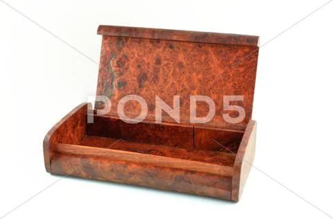 Antique wooden box isolated on white Stock Photos