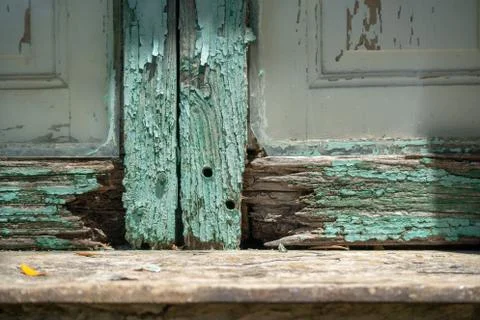Antique wooden window frames eroded by time Stock Photos