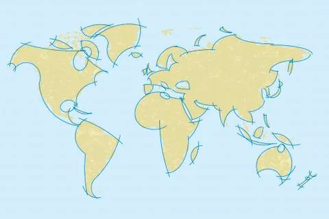 Antique world map bordered by curved lines. Stock Illustration