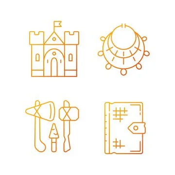 Antiquities excavation gradient linear vector icons set Stock Illustration