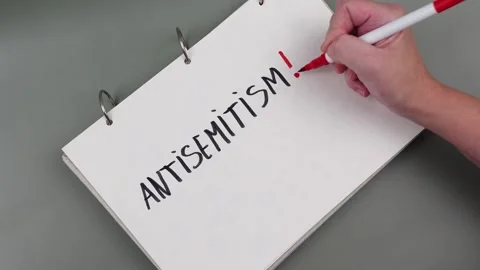 Antisemitism minimalistic concept. Hand is writing Word Antisemitism Video stock 260232215