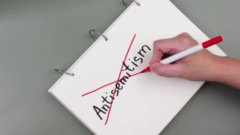 Antisemitism minimalistic concept. Hand is writing Word Antisemitism Video stock 260232329