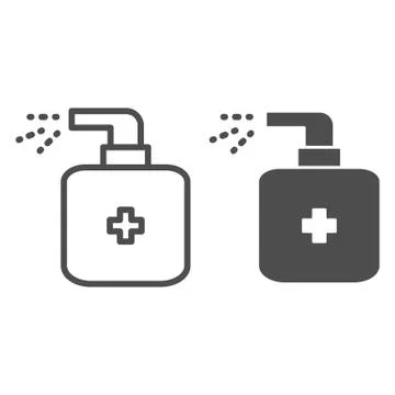 Antiseptic spray line and solid icon, wash and hygiene concept, Disinfectant Stock Illustration