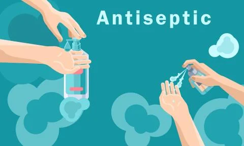 Antiseptic text on blue backdrop with copy space. Stock Illustration