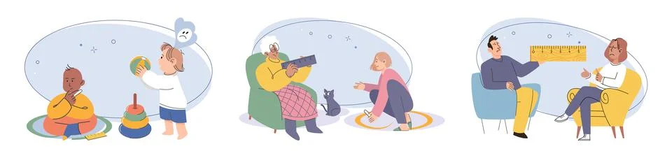 Antisocial. Antisocial behavior often stems from deep rooted psychological Stock Illustration