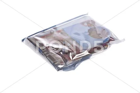 Antistatic bag protecting a video card isolated on a white background Stock Photos