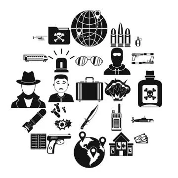 Antiterror icons set, simple style Stock Illustration