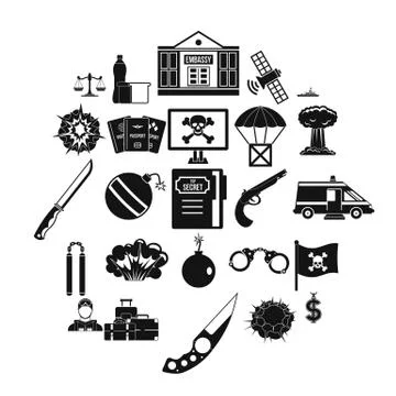 Antiterrorism icons set, simple style Stock Illustration